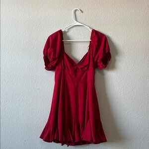 Chic Red Puff Sleeve Mini Dress